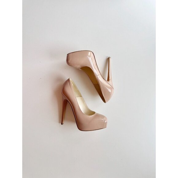 BRIAN ATWOOD Maniac 120 Nude Patent Leather Almond Toe Platform Pumps, Size 36.5 - Picture 2 of 15